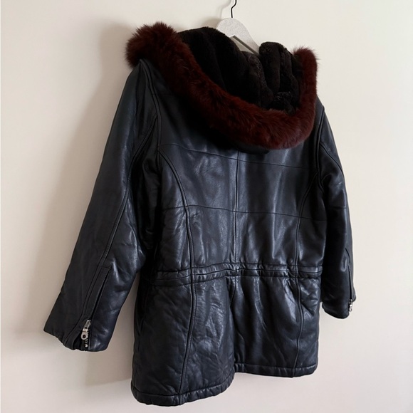 Andrew Marc Leather Jacket with Fur Trim and Hood - Womens Size S - Picture 8 of 16